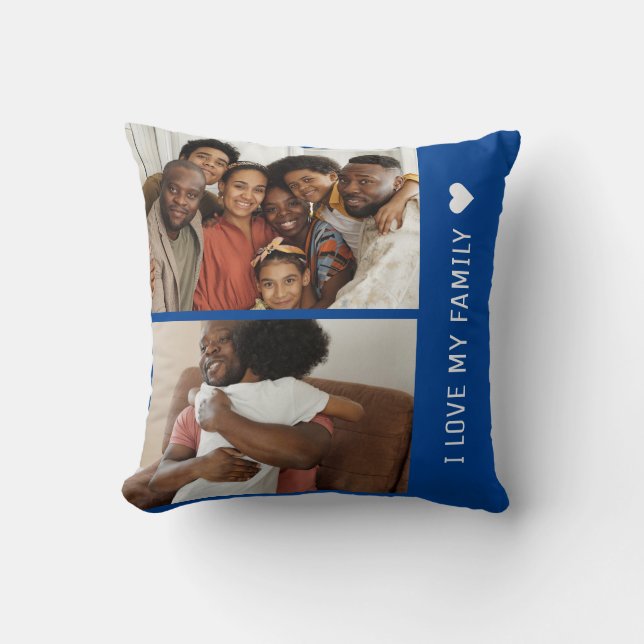 Almofada Amo o Azul de Colagem de Fotografias Personalizada (Frente)