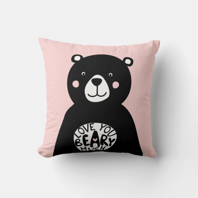 Almofada Amo-te Beary Bear Muito Urso Negro A Ficar Rosa (Frente)