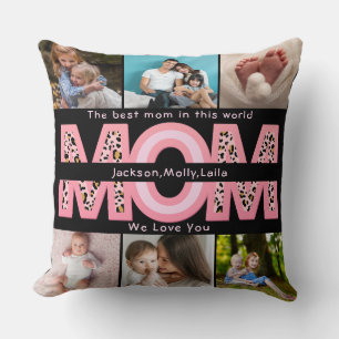 Almofada Amo-Te Mãe Colagem de Fotografias Minimalista Rosa