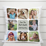 Almofada Amo-Te Tia Fotografia Collage<br><div class="desc">Crie um travesseiro personalizado especial para a melhor tia de sempre. Esta design apresenta linhas modernas limpas com oito fotos familiares de quadrados arredondados, seu nome e seus nomes em um quadrado verde cinza arredondado.</div>