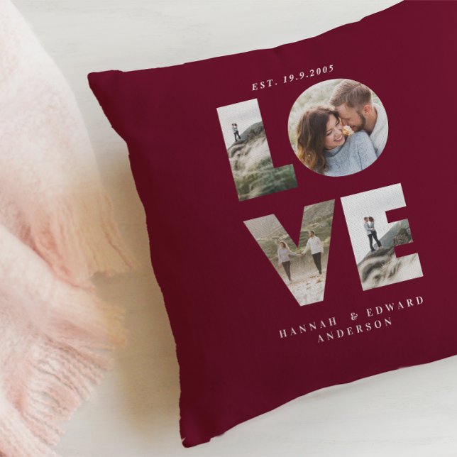 Almofada Amor 4 foto simples burgundy personalizado moderno (Criador carregado)