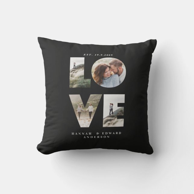 Almofada Amor 4 foto simples, preto de presente personaliza (Frente)