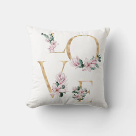 Almofada Amor à letra dourada com flores magnólia