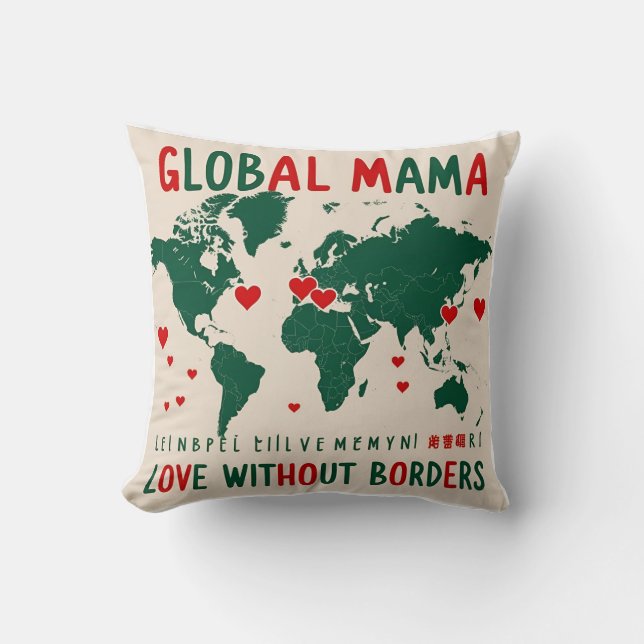 Almofada Amor Além das Fronteiras: Mapa Mundial Mama & Eu D (Frente)
