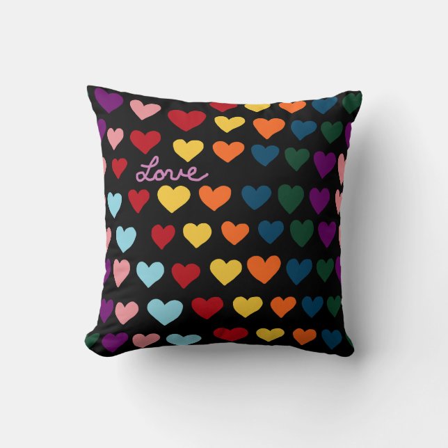 Almofada Amor Com Arco-íris de Corações (Frente)