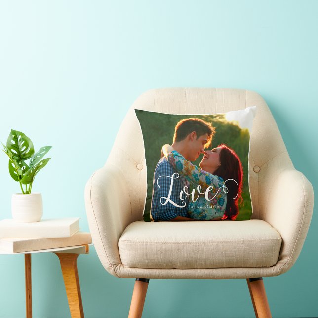 Almofada Amor com guião Elegante | Foto personalizada (Criador carregado)