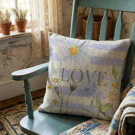 Almofada Amor Country Floral Xadrez Azul e Margaridas