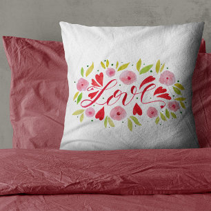 Almofada Amor e flores - rosa e vermelho