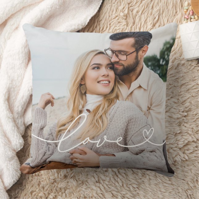 Almofada Amor em Script Branco com Foto Personalizada Coraç (Cobertor)