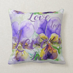 Almofada Amor Flor floral roxo Watercolor Viola Padrão