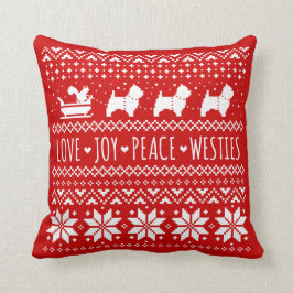 Almofada Amor Joy Peace Westies Cães Feriado de Natal