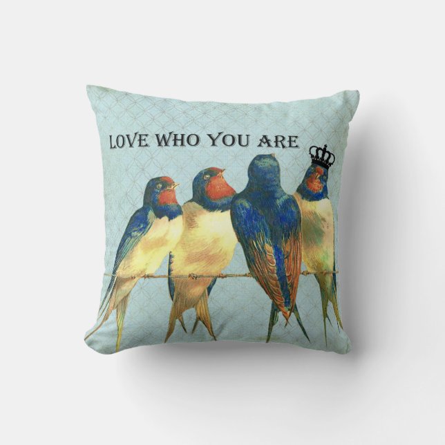 Almofada Amor que você é travesseiro coroado do pássaro (Frente)
