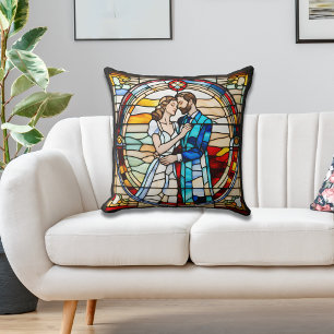 Almofada Amor Romântico Estilo Vitral Europeu Casamento