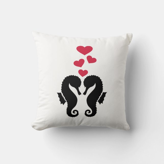 Almofada Amor vermelho dos corações dos cavalos marinhos (Frente)