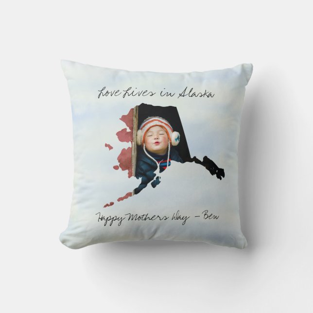 Almofada Amor Vive No Estado Do Alasca Molda Foto Personali (Frente)