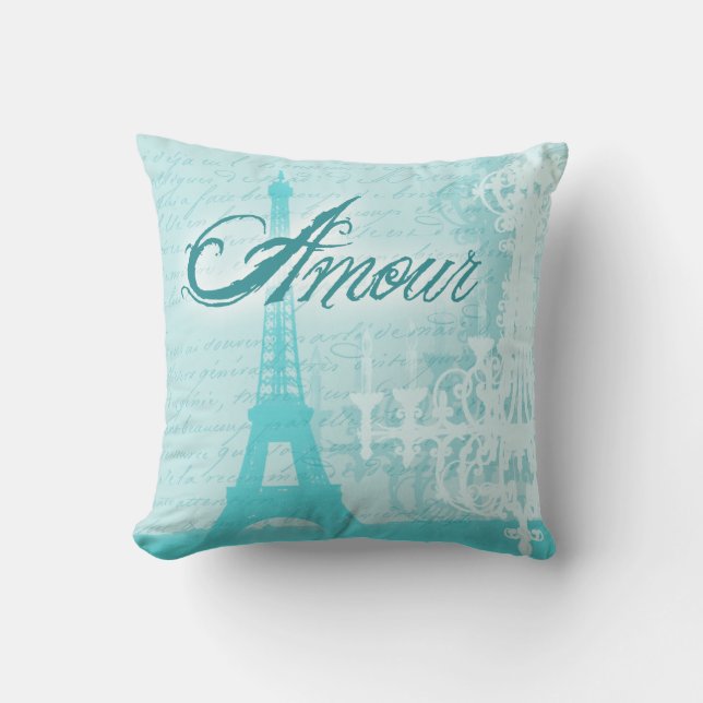 Almofada Amour Blue French Eiffel Tower (Frente)