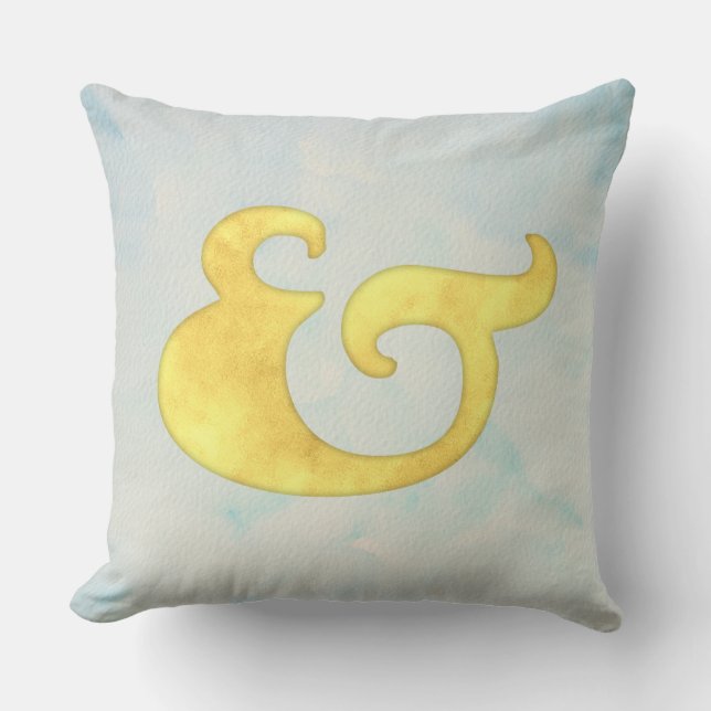 Almofada Ampersand de Aquarela Náutica | Amarelo + Céu (Frente)