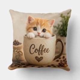 Almofada Amuleto de Gatinho na Xícara de Café