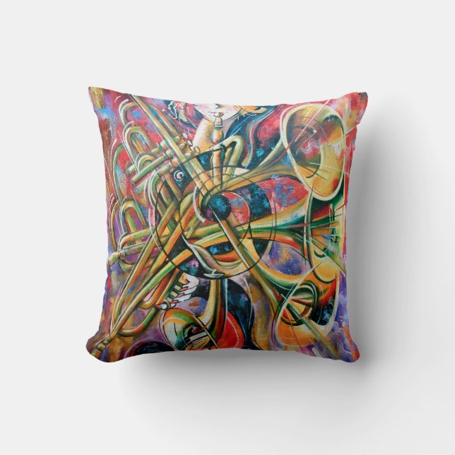 Almofada An oil painting on canvas. Music, the girl plays m (Frente)