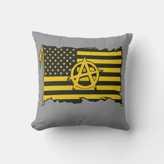 Almofada Anarcho-Capitalist Flag USA  Black & Gold flag (Frente)