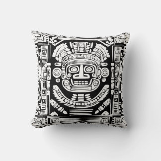 Almofada Ancient Mayan Sun God Mask Tribal Art Throw Pillow