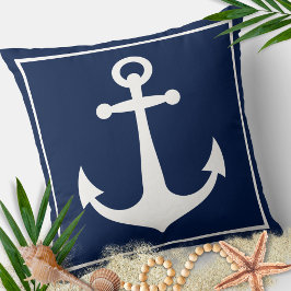 Almofada Âncora Azul e Branco Náutica Barco Praia