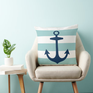 Almofada Âncora Azul Marinho Náutica com Stripes Aqua