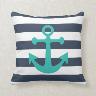 Almofada Âncora azul Marinho Náutico Stripes Turquesa