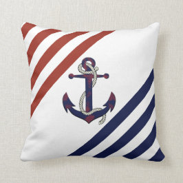 Almofada Âncora/corda azuis/faixa vermelha/branca