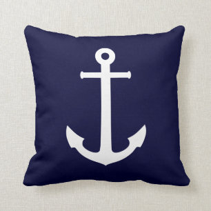 Almofada Âncora de barco branca ao Marinho azul