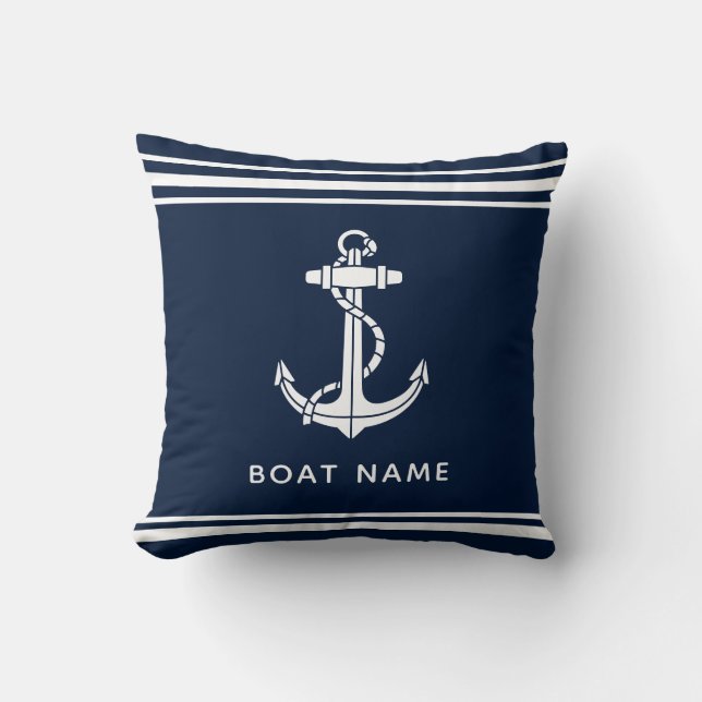 Almofada Âncora de Barco Náutico e Nome Personalizado (Frente)