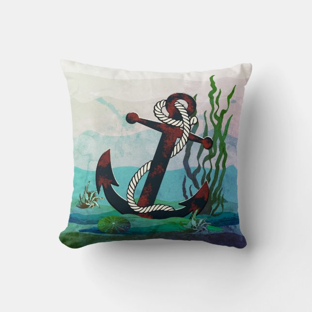 Almofada Âncora de cinzas de enferrujamento náutico/conchas (Frente)