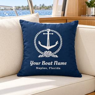 Almofada Âncora de Corda de Navio Azul Marinho Náutico Nome