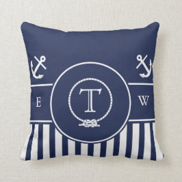 Almofada Âncora e linha náuticas Monogrammed dos azuis