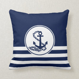 Almofada Âncora Elegante de Estilo Marítimo Branco e Azul