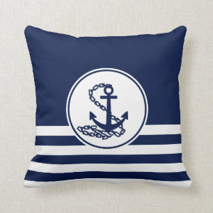Almofada Âncora Elegante de Estilo Marítimo Branco e Azul