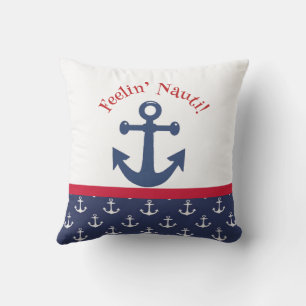 Almofada Âncora Náutica Azul Marinho e Branco Reversível