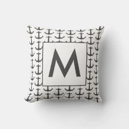 Almofada Âncora Náutica Branca Preta Personalizada