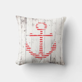 Almofada Âncora Náutica Vermelho Branco Madeira Rústica Lit
