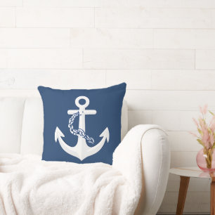 Almofada Âncora Símbolo Náutico Clássico Branco Azul Marinh