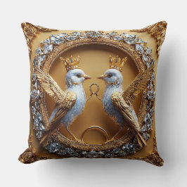 Almofada Anéis Românticos Elegantes de Aves de Noiva Dourad