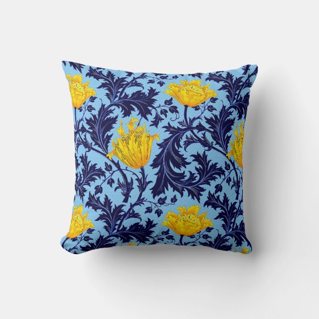 Almofada Anêmona de William Morris, marinho e amarelo da (Frente)
