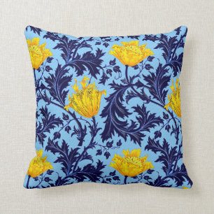 Almofada Anêmona de William Morris, marinho e amarelo da