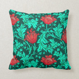 Almofada Anêmona de William Morris, vermelho escuro e