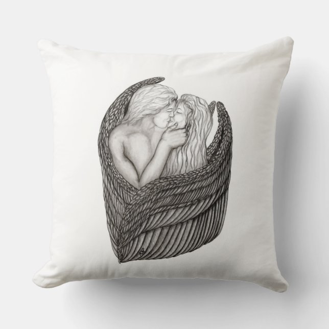 Almofada Angels Kissing, Design preto e branco (Frente)