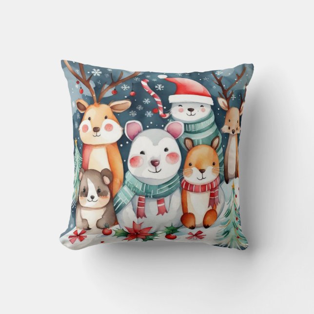 Almofada Animais bonitos sob a design da árvore de Natal (Frente)