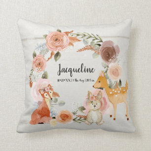 Almofada Animais Da Floresta Blam Garota Floral Rosa