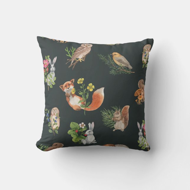 Almofada Animais da Floresta de Aquarelas: Cute Sem Costura (Frente)