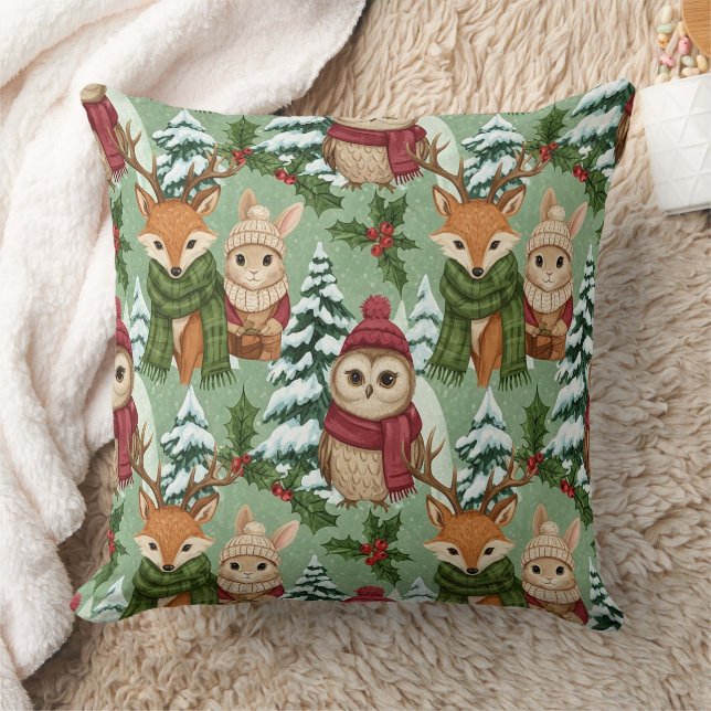 Almofada Animais da Floresta de Inverno Padrão de Natal (Cobertor)