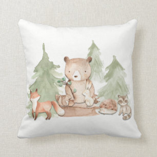 Almofada Animais da Floresta de Madeira em Aquarela Quarto